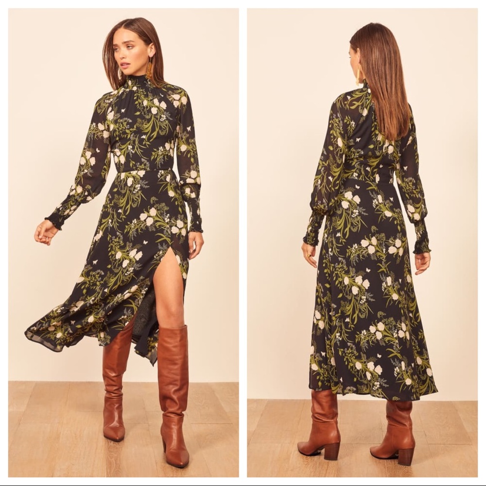 Reformation Valentin Black Floral Dress Size 0